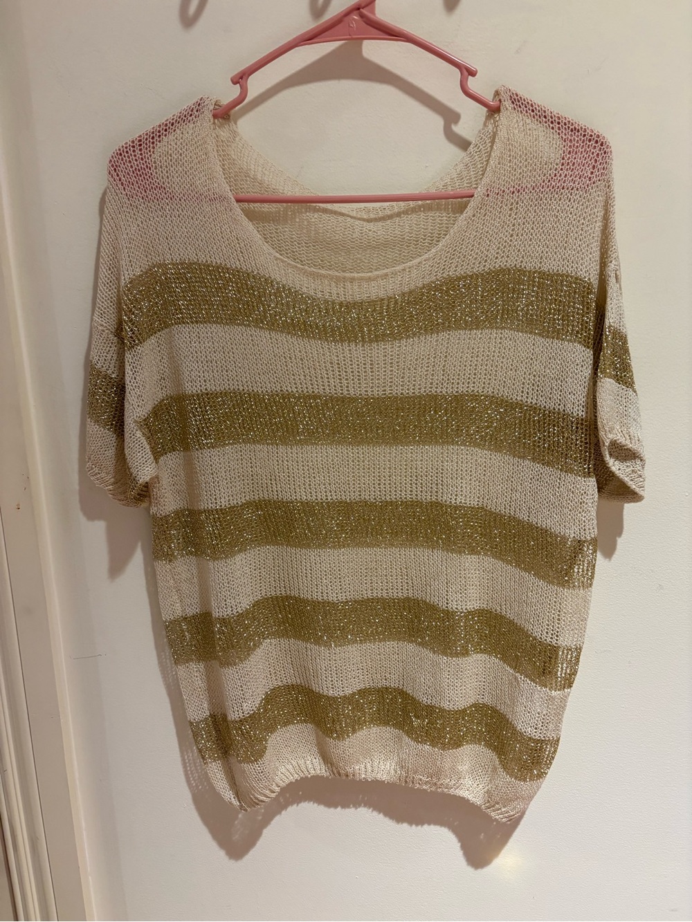 Lightweight Cream and Gold Striped Knit Top